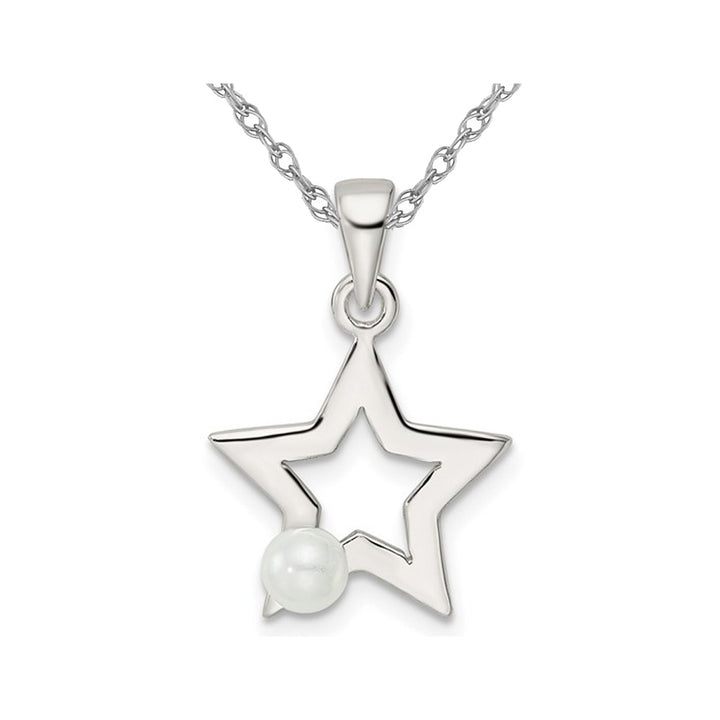 Sterling Silver Star Charm Pendant Necklace with Simulated Pearl and Chain Image 1