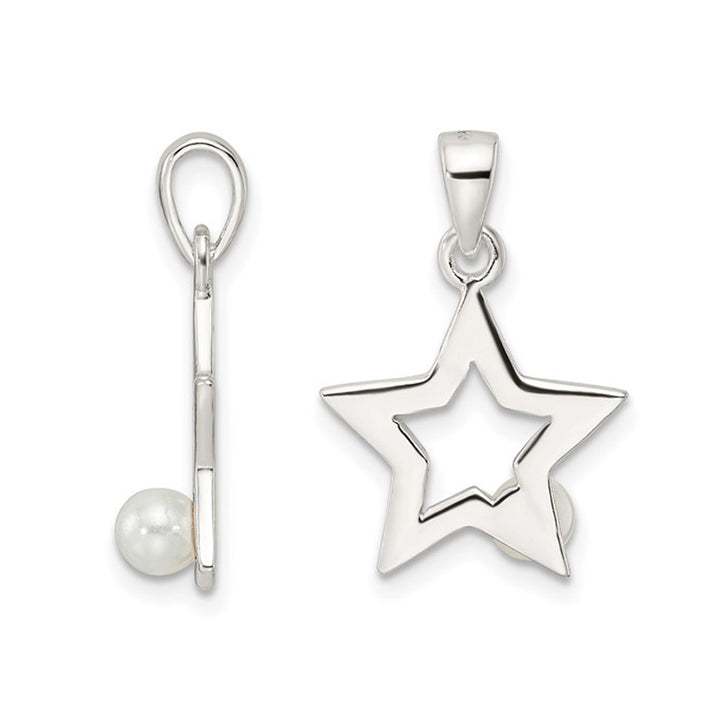 Sterling Silver Star Charm Pendant Necklace with Simulated Pearl and Chain Image 3