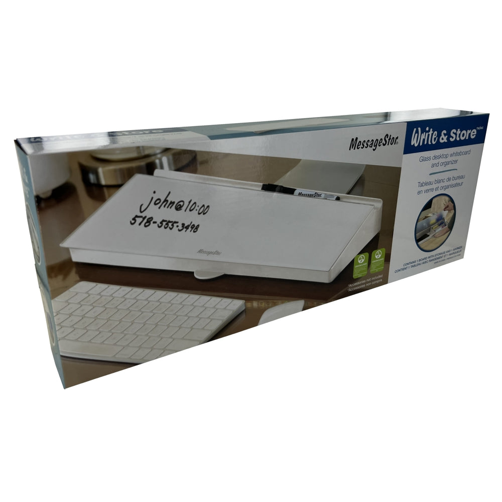 MessageStor Write and Store Glass Desktop Whiteboard and Organizer18" x 6.5" Image 2