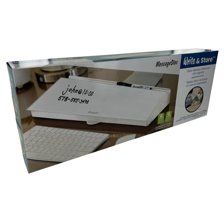 MessageStor Write and Store Glass Desktop Whiteboard and Organizer 18" x 6.5" Image 2