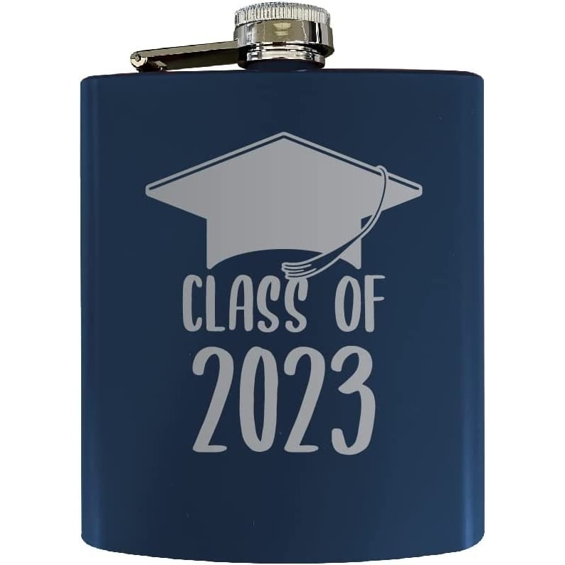 Class of 2023 Graduation Senior Grad Engraved Matte Finish Stainless Steel 7 oz Flask Image 1