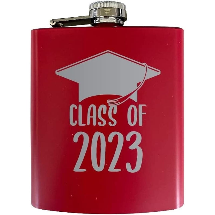 Class of 2023 Graduation Senior Grad Engraved Matte Finish Stainless Steel 7 oz Flask Image 1