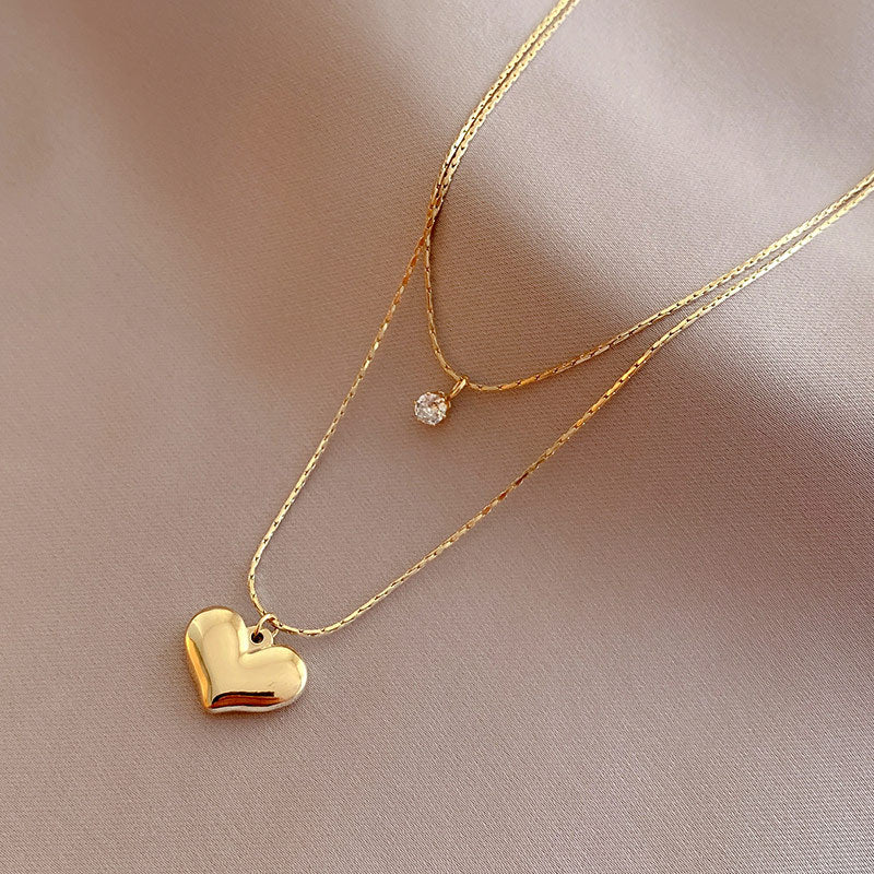 14K golden love pendant titanium steel necklace female INS simple temperament neck chain niche design sense student Image 1