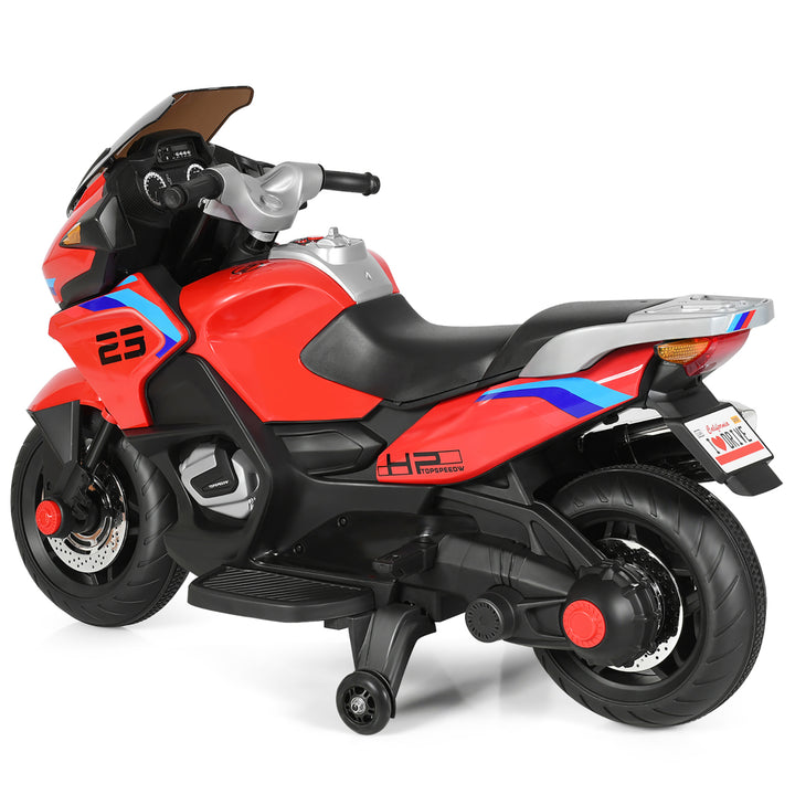 12V Kids Ride On Motorcycle Electric Motor Bike w/ Training Wheels and Light Red Image 7