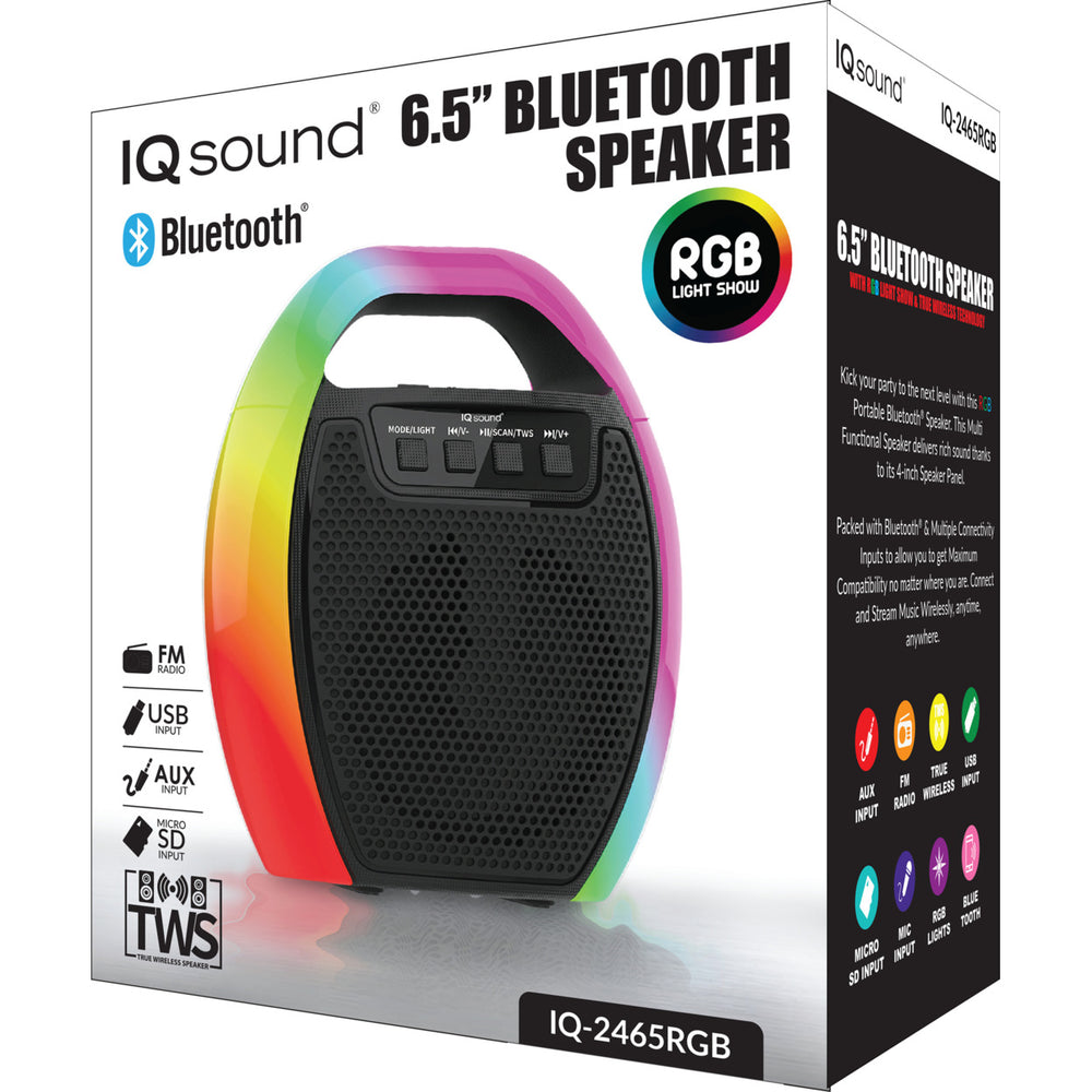 6.5" Portable Bluetooth Speaker with RGB HandleFM Radio and TWS (IQ-2465RGB) Image 2