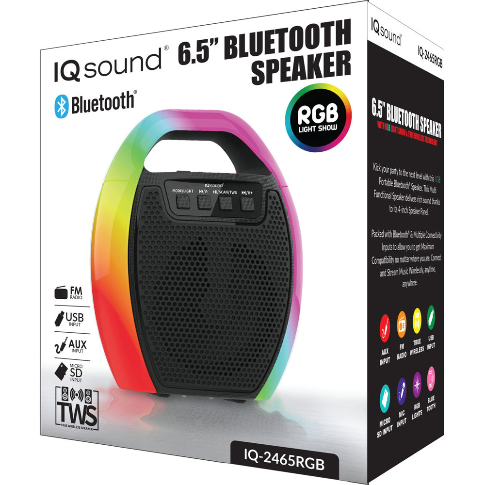 6.5" Portable Bluetooth Speaker with RGB Handle FM Radio and TWS (IQ-2465RGB) Image 2