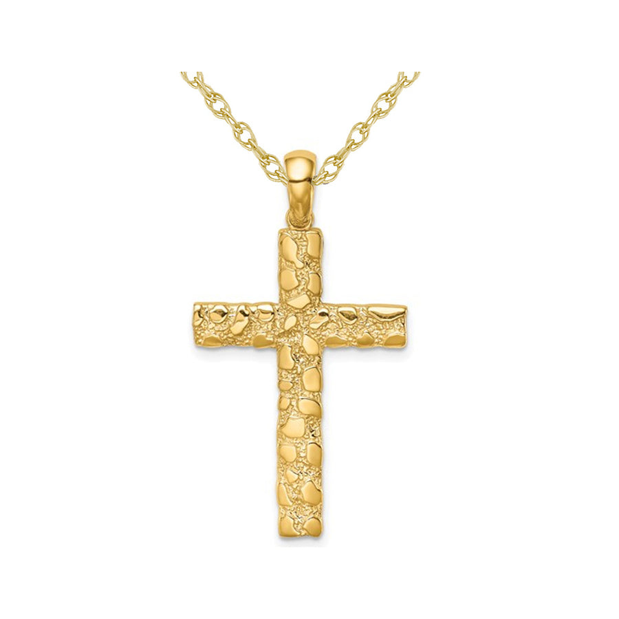10K Yellow Gold Nugget Cross Pendant Necklace with Chain Image 1