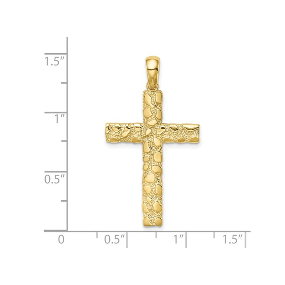 10K Yellow Gold Nugget Cross Pendant Necklace with Chain Image 2