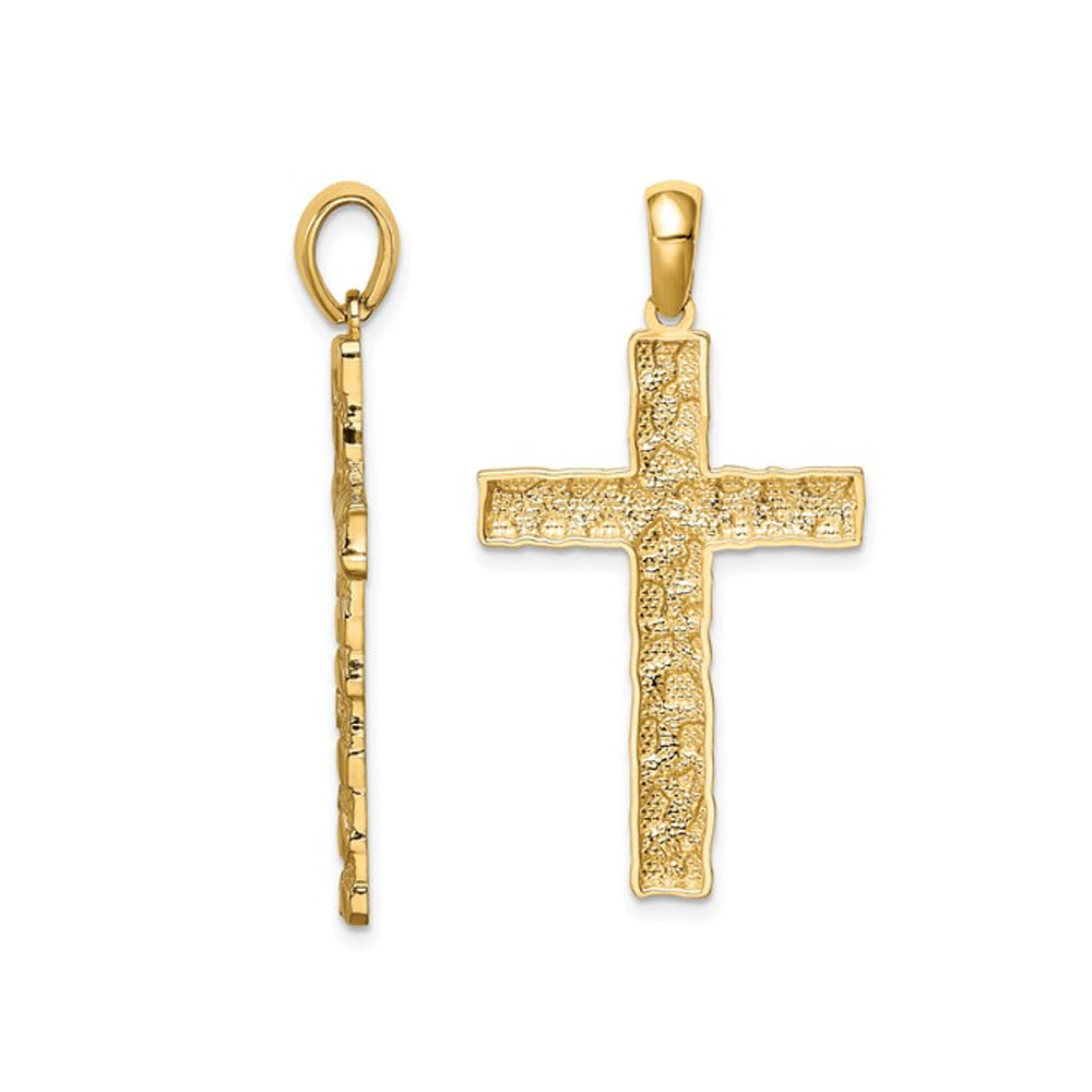 10K Yellow Gold Nugget Cross Pendant Necklace with Chain Image 3