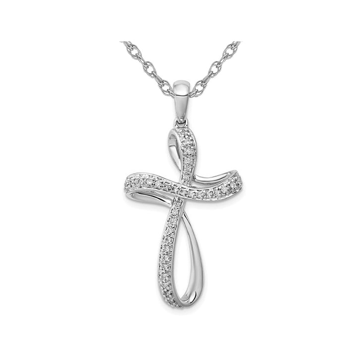 1/5 Carat (ctw) Diamond Cross Pendant Necklace in 14K White Gold with Chain Image 1