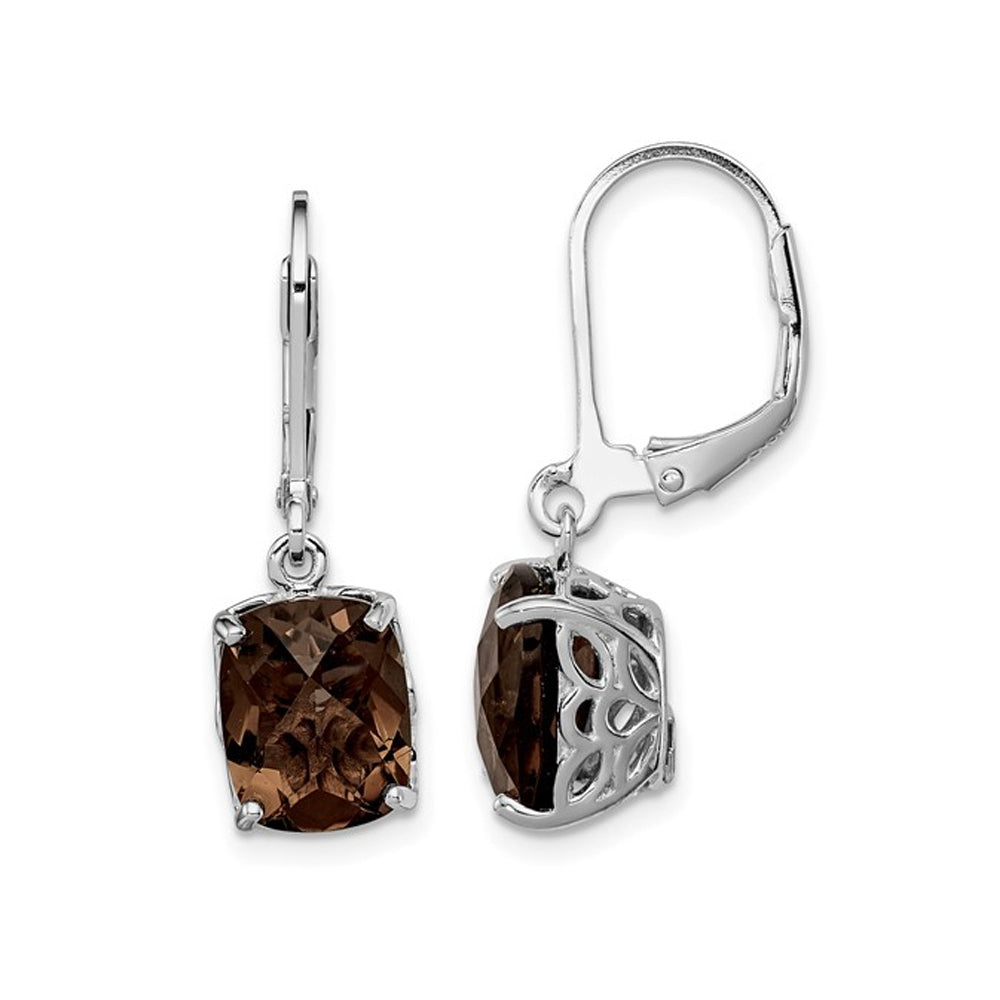 5.04 Carat (ctw) Cushion-Cut Smoky Quartz Dangle Earrings in Sterling Silver Image 1