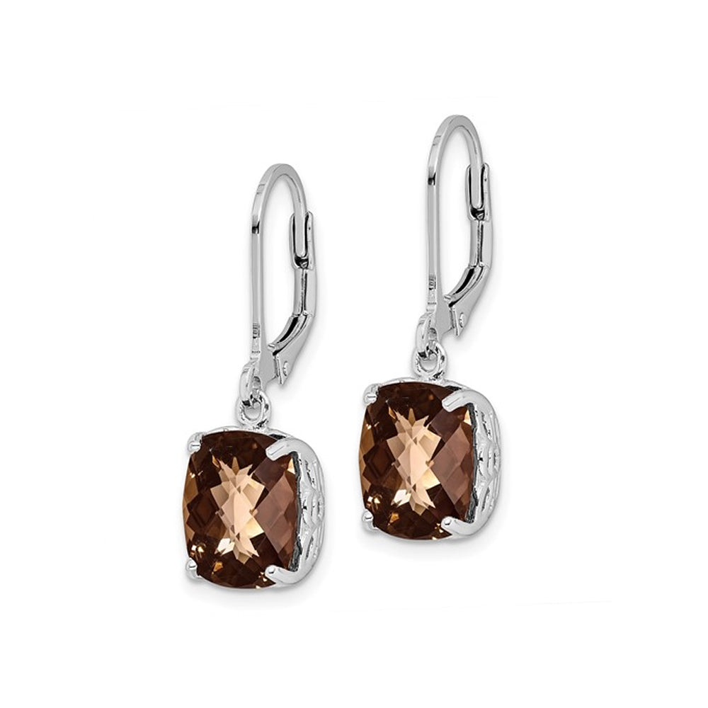 5.04 Carat (ctw) Cushion-Cut Smoky Quartz Dangle Earrings in Sterling Silver Image 2