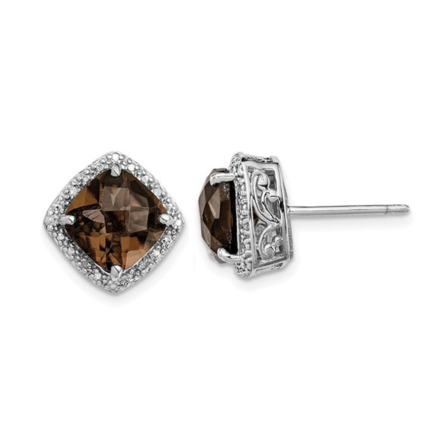 3.96 Carat (ctw) Cushion-Cut Smoky Quartz Earrings in Sterling Silver Image 1