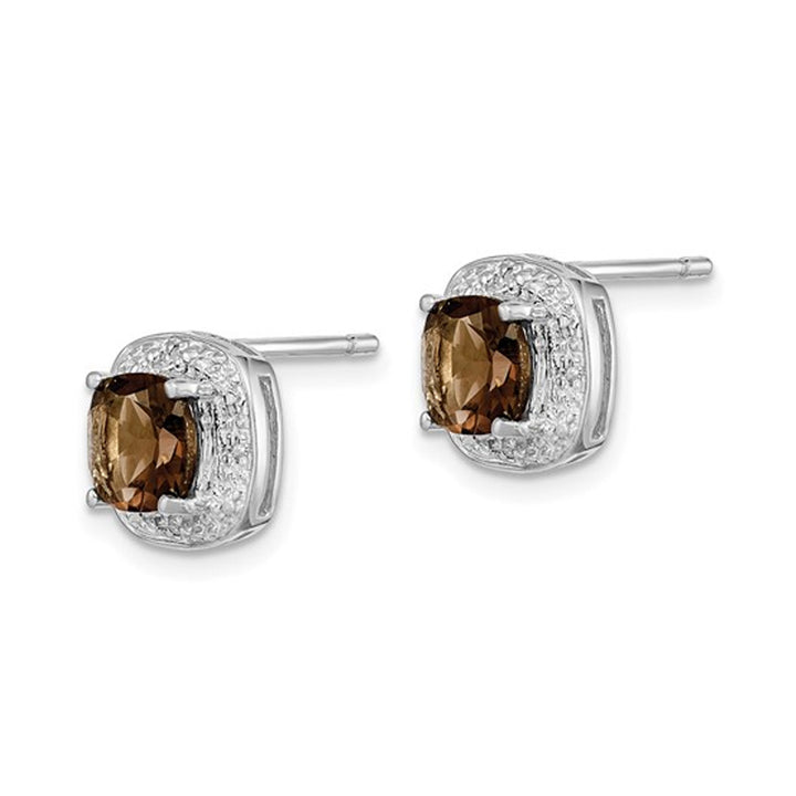 1.62Carat (ctw) Smoky Quartz Earrings in Sterling Silver with Accent Diamonds Image 4