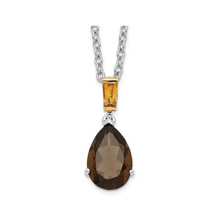 4.40 Carat (ctw) Smoky Quartz Tear Drop Pendant Necklace in Sterling Silver with Citrines Image 1