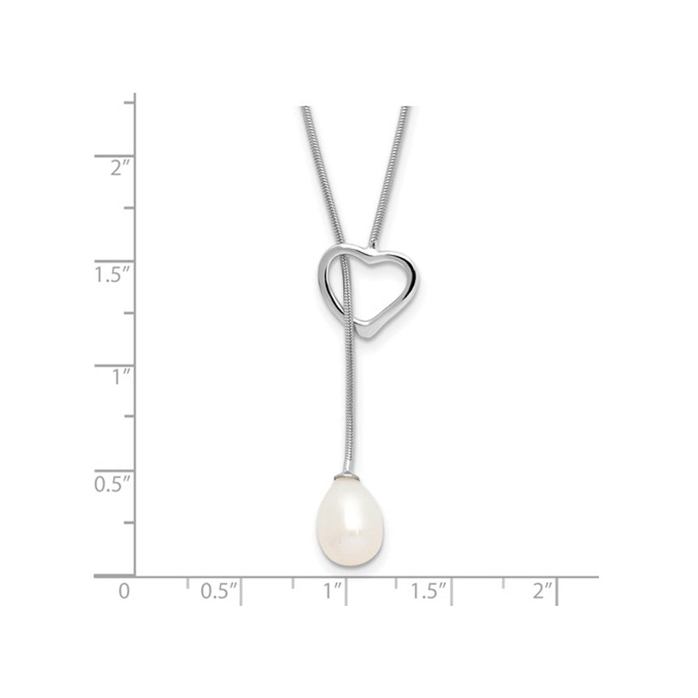 7-8mm Freshwater Cultured Pearl Heart Pendant Necklace in Sterling Silver Image 2
