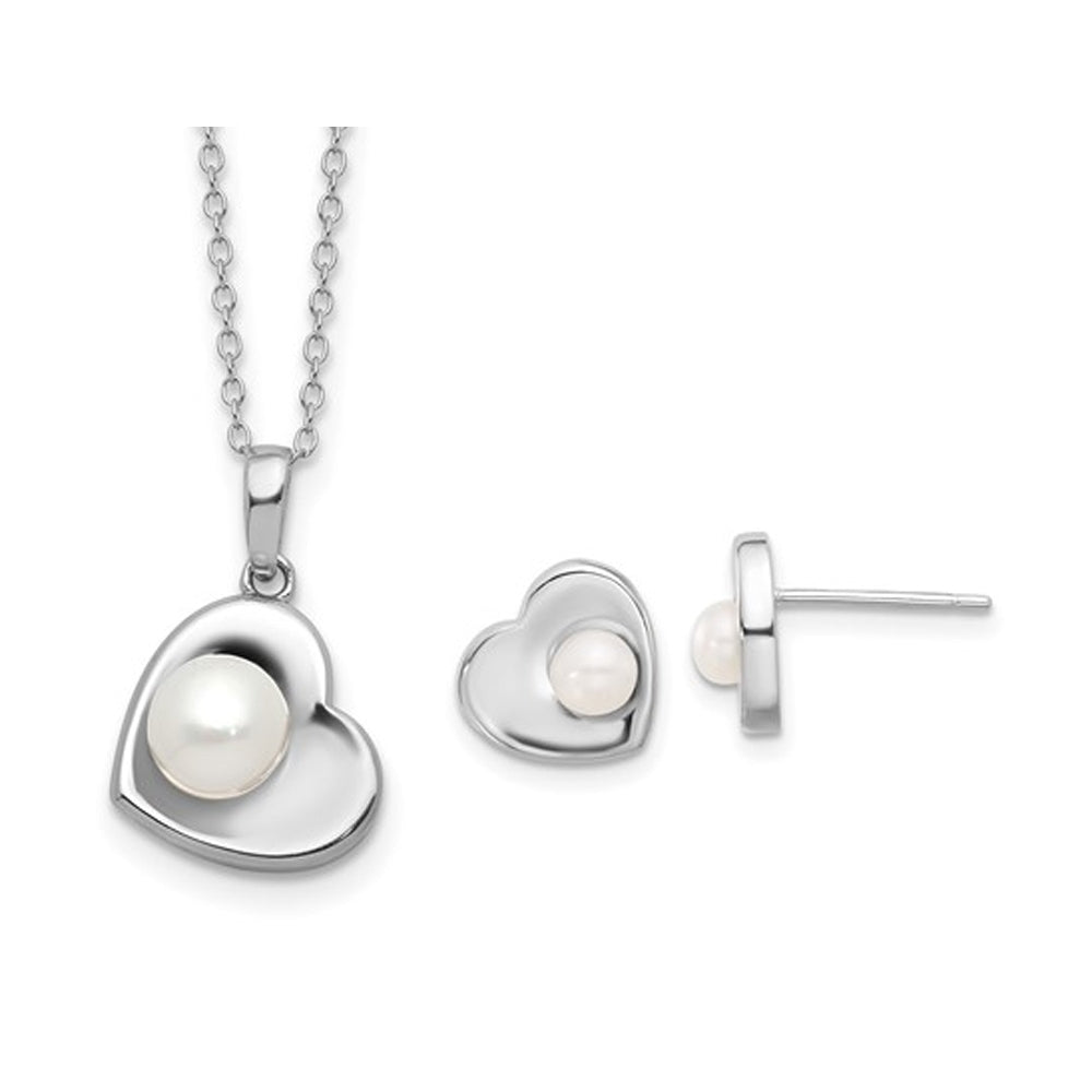Sterling Silver Freshwater Cultured Heart Pearl Earrings and Pendant Necklace Set Image 1