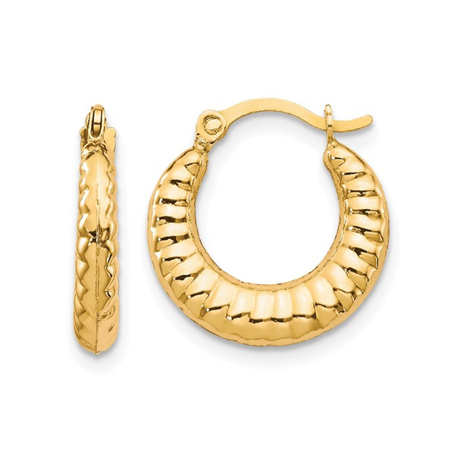 10K Yellow Gold Scalloped Hoop Earrings Image 1