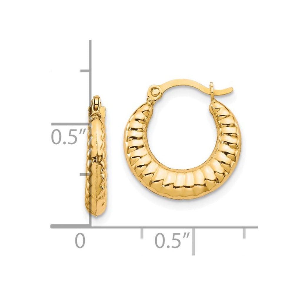 10K Yellow Gold Scalloped Hoop Earrings Image 2