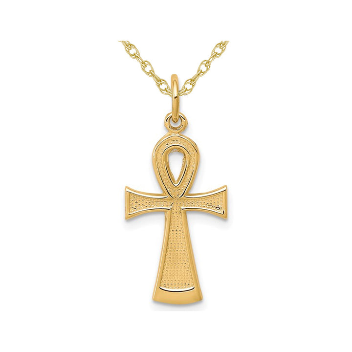 10K Yellow Gold Ankh Egyptian Cross Pendant Necklace with Chain Image 1