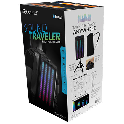 2 x 6.5" Sound Traveler Portable Backpack Speaker w TWS LED Lights (IQ-8265BT) Image 10