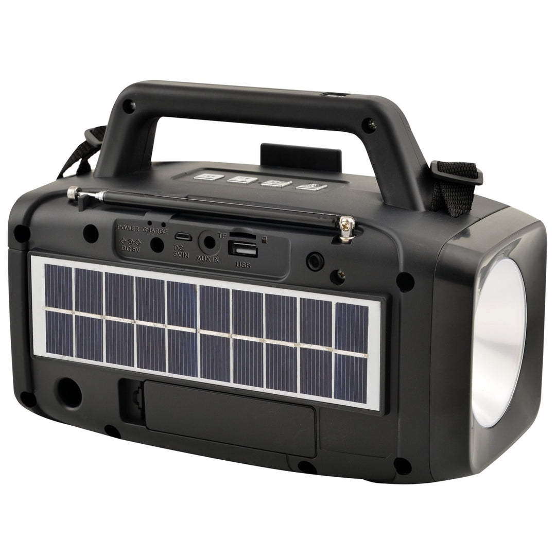 Solar Power Speaker w FM Radio and LED FlashlightUSB and Micro SD Input (SC-1074ER) Image 1