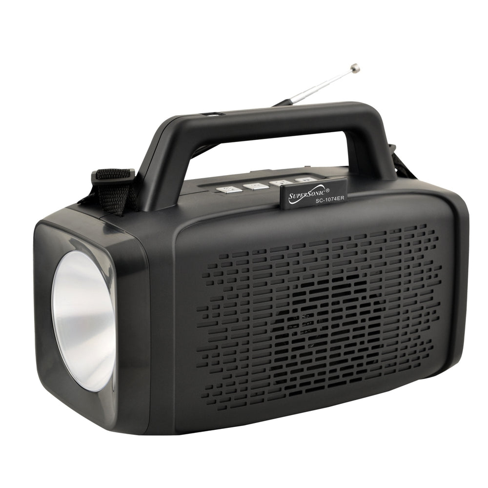 Solar Power Speaker w FM Radio and LED FlashlightUSB and Micro SD Input (SC-1074ER) Image 2