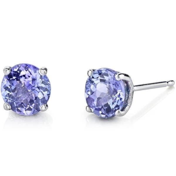 24k White Gold Plated Round Stud Earrings 2 Cttw Created Tanzanite CZ Blue Image 1