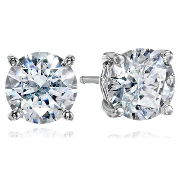 Platinum Plated 3 Cttw Round CZ Stud Earrings Elegant Gift Boxed Jewelry Image 1