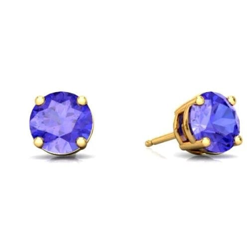 24k Gold Plated Created Tanzanite CZ Round Stud Earrings Gift Boxed 2 Cttw Image 1