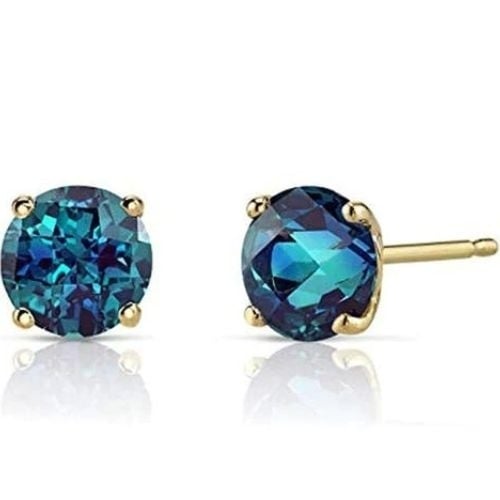 Paris Jewelry 24k Yellow Gold Plated 2 Cttw Created Alexandrite CZ Round Stud Earrings Image 1