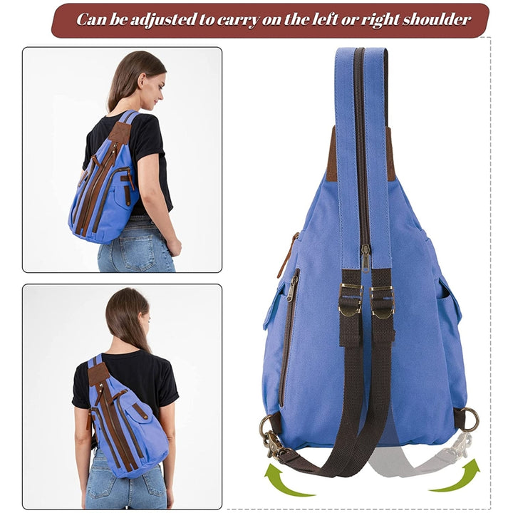 Canvas Sling Bag Small Crossbody Backpack for Women Men Casual Shoulder Daypack Outdoor Rucksack Hiking Travel Image 3