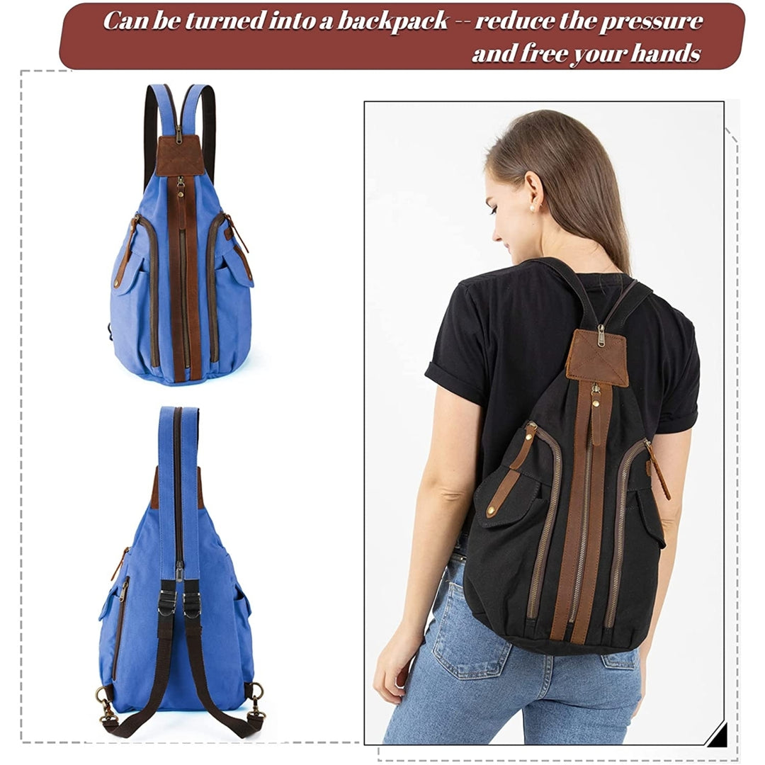 Canvas Sling Bag Small Crossbody Backpack for Women Men Casual Shoulder Daypack Outdoor Rucksack Hiking Travel Image 4
