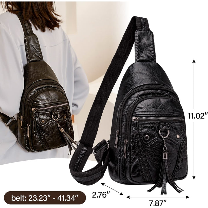 Leather Sling Bag For Women Waterproof Crossbody Bag Chest Bag Fashionable Small Backpack Purse For Travel Hiking Image 6