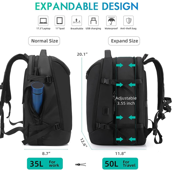 Travel Carry on Backpack 50L Expandable Flight Approved Backpacks 17.3 inch Image 11