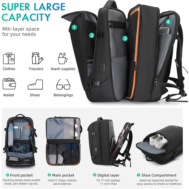 Travel Carry on Backpack 50L Expandable Flight Approved Backpacks 17.3 inch Image 12