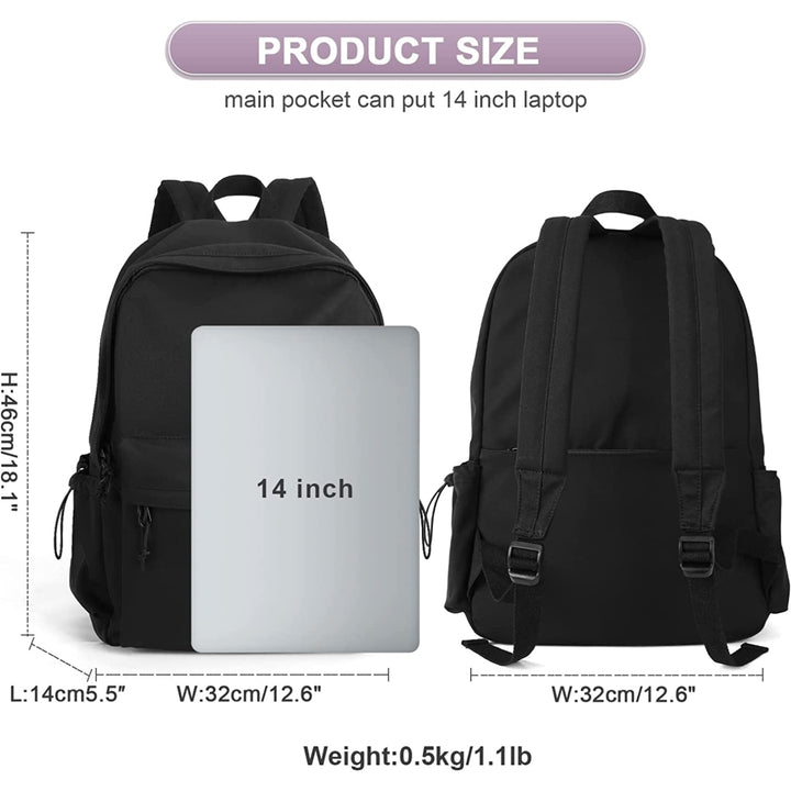 Black Backpack Lightweight School Bag Bookbag Waterproof High School Middle School Students Backpack Image 3
