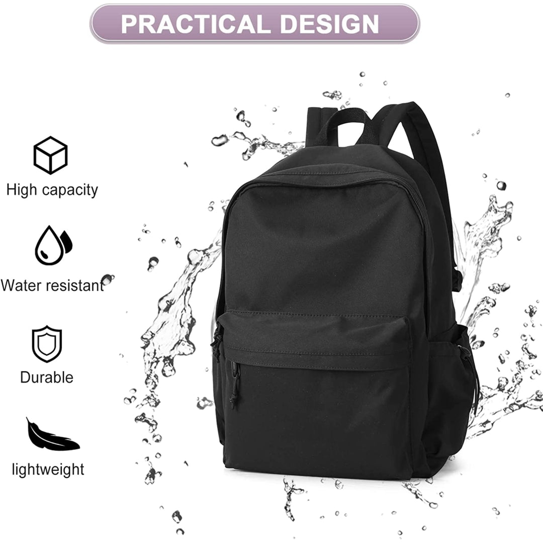 Black Backpack Lightweight School Bag Bookbag Waterproof High School Middle School Students Backpack Image 4
