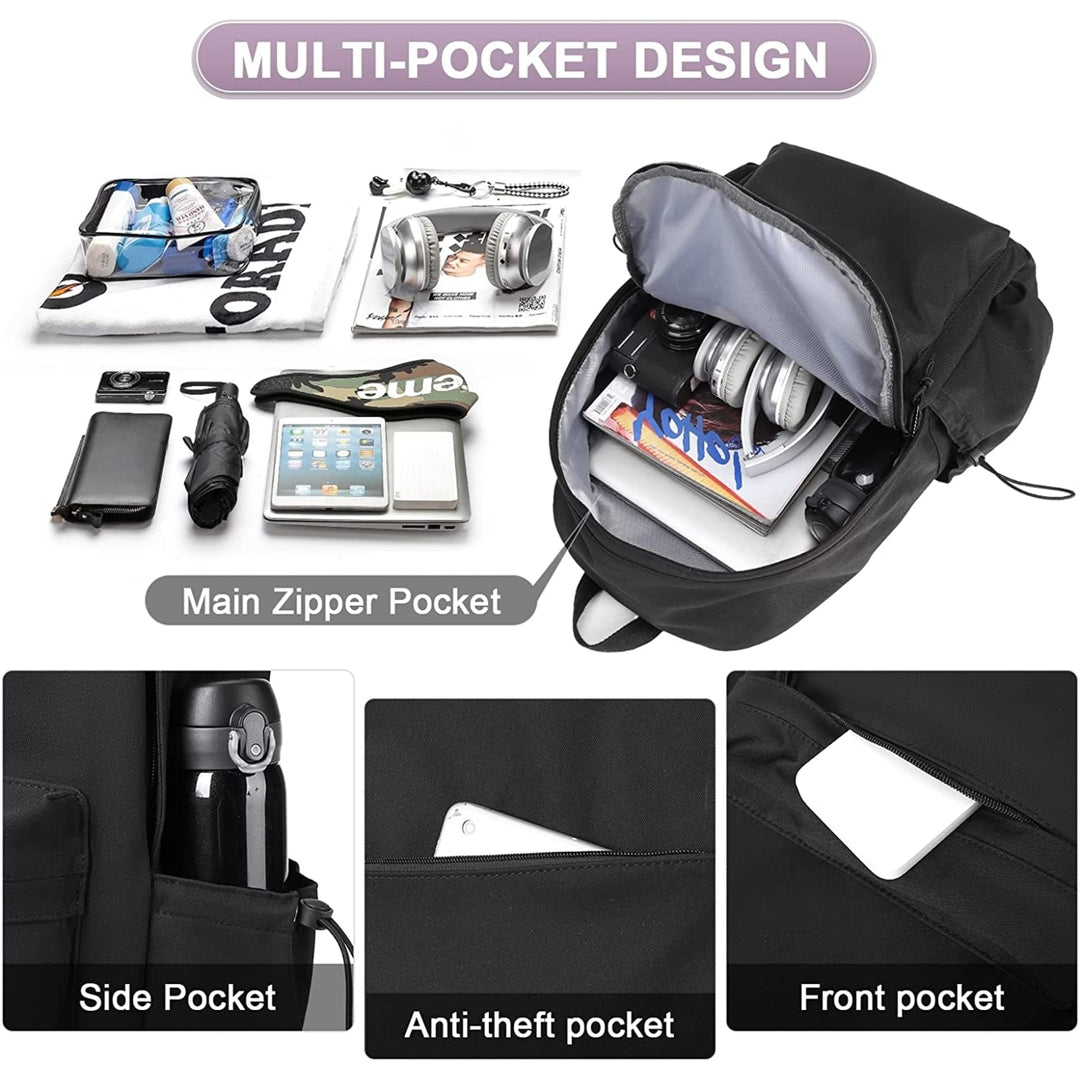 Black Backpack Lightweight School Bag Bookbag Waterproof High School Middle School Students Backpack Image 4