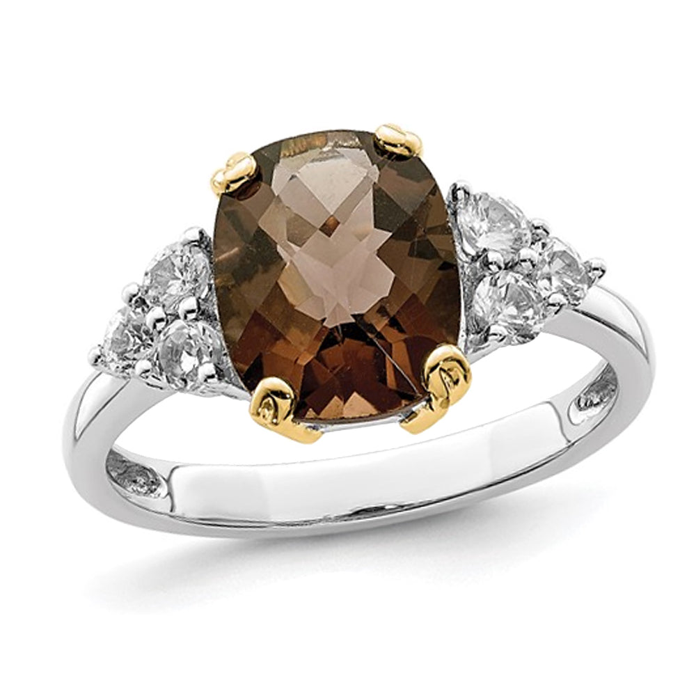 3.00 Carats (ctw) Smoky Quartz and Created Synthetic White Topaz Ring in Sterling Silver Image 1