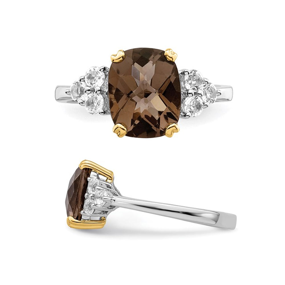 3.00 Carats (ctw) Smoky Quartz and Created Synthetic White Topaz Ring in Sterling Silver Image 4