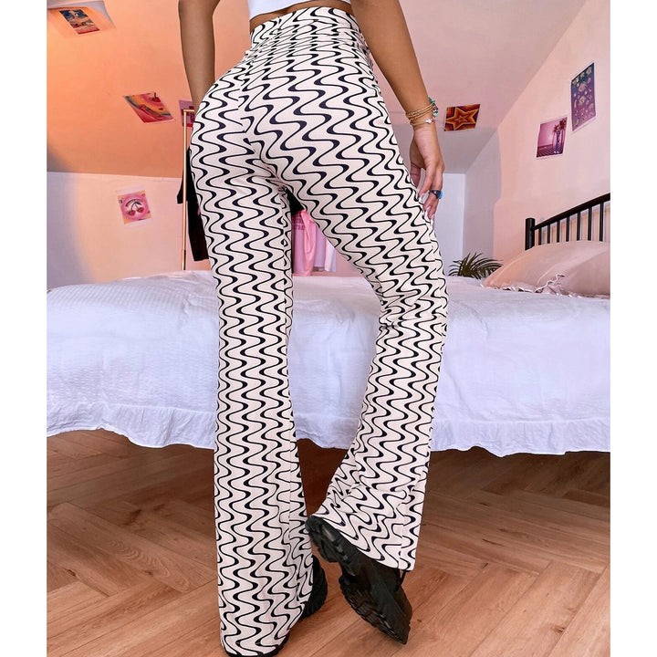 Wavy Line Print Flare Leg Pants Image 3