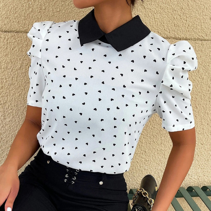 Confetti Heart Print Puff Sleeve Blouse Image 1