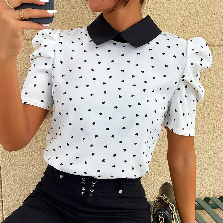 Confetti Heart Print Puff Sleeve Blouse Image 3