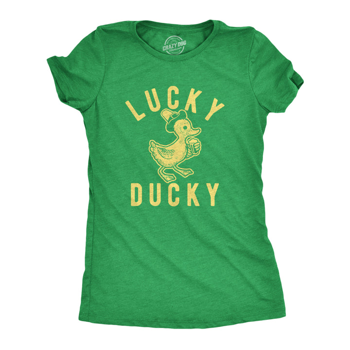 Womens Lucky Ducky Tshirt Funny Cute Vintage Novelty Bird Spring Tee For Ladies Image 1