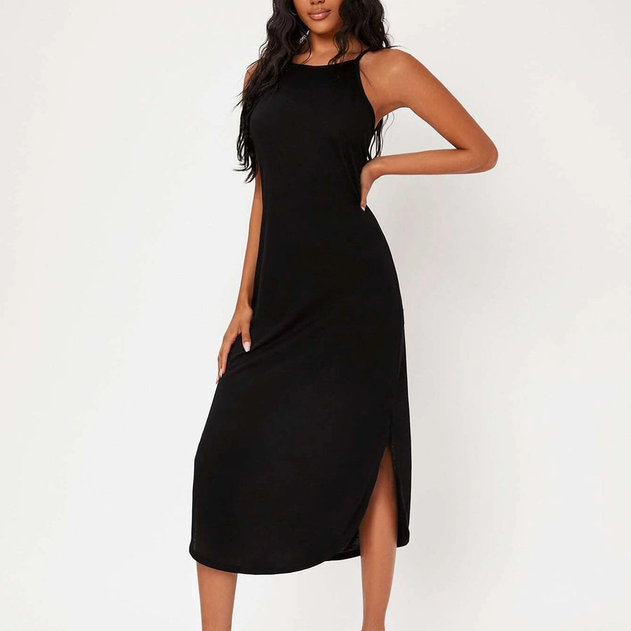 Solid Curved Hem Cami Dress Image 1