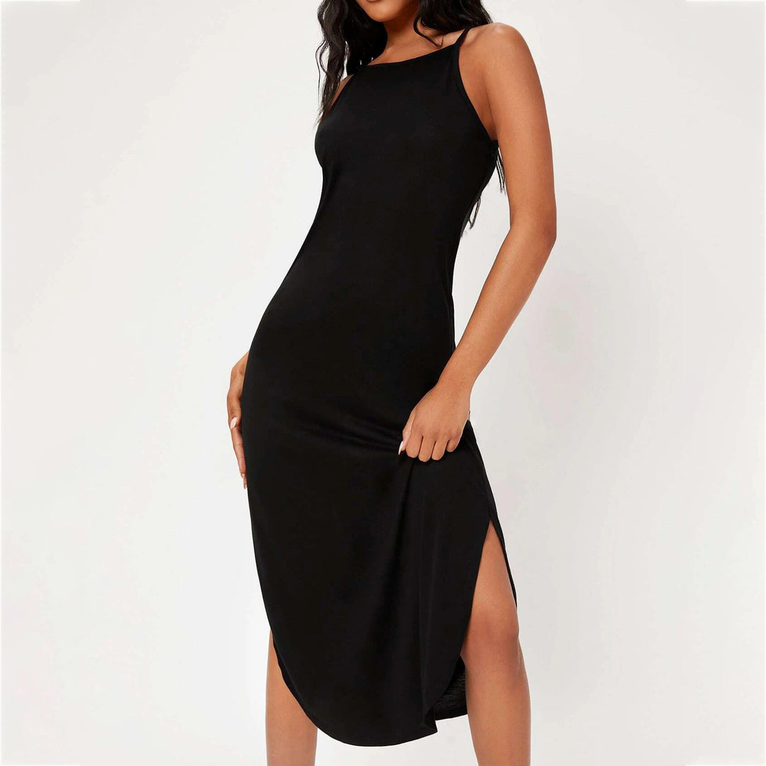 Solid Curved Hem Cami Dress Image 3