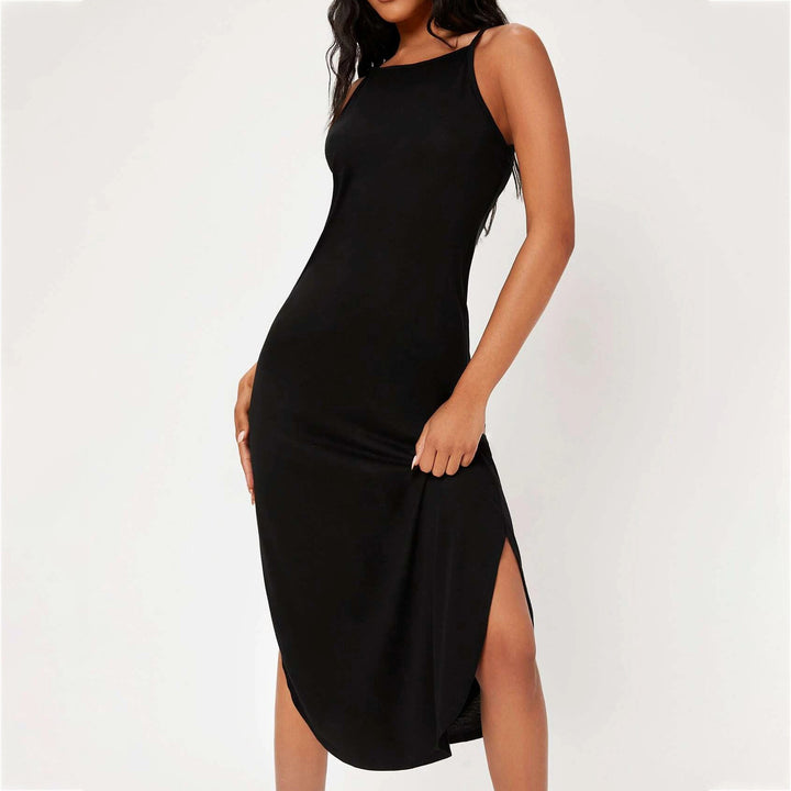 Solid Curved Hem Cami Dress Image 3