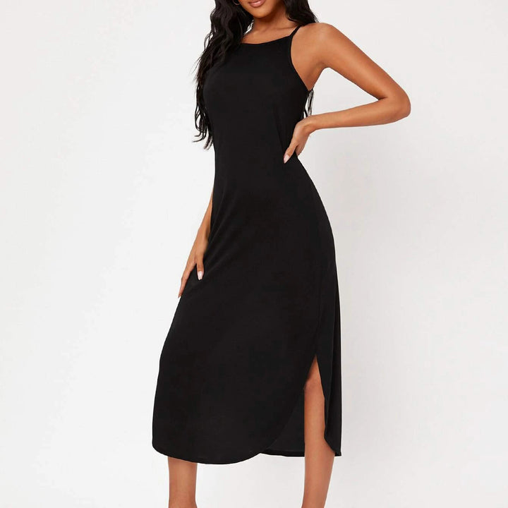 Solid Curved Hem Cami Dress Image 4