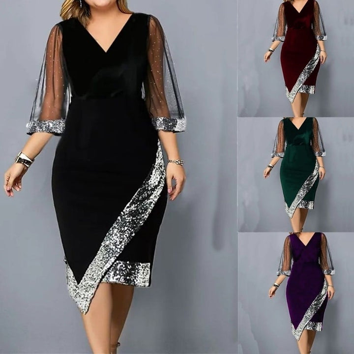 Irregular Sequin Perspective Mesh Womens Dress Image 1